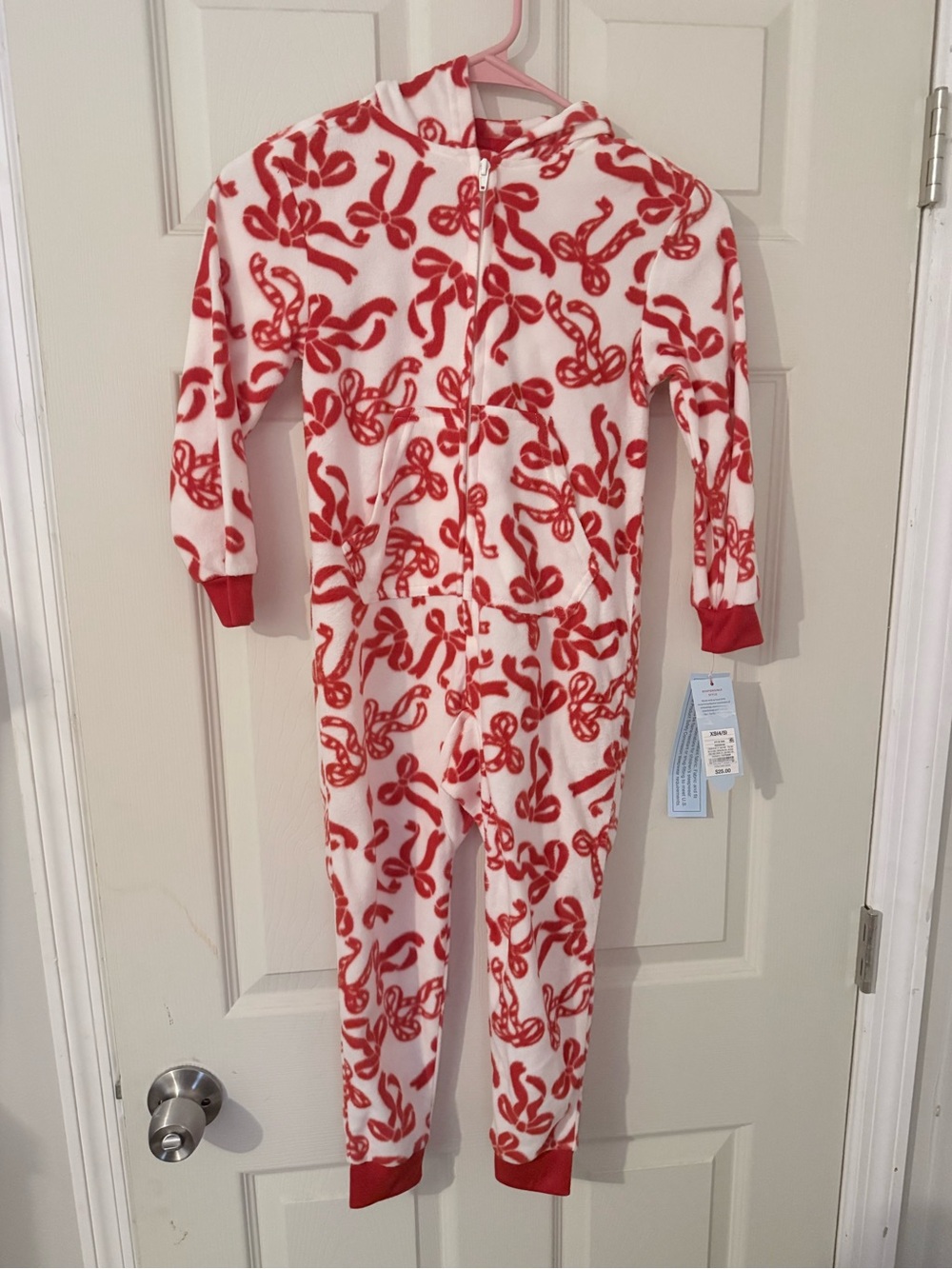 Cat & Jack White and Red Candy Cane Print Hooded One-Piece Pajamas
